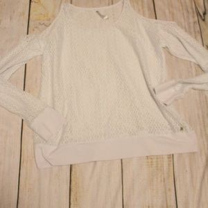 NWOT White Crochet See-Through Cold Shoulder Top